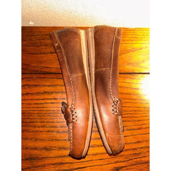 Timberland Preppy Distressed Boho Hippie Brown Fringe Leather Penny Loafers - Picture 5 of 12